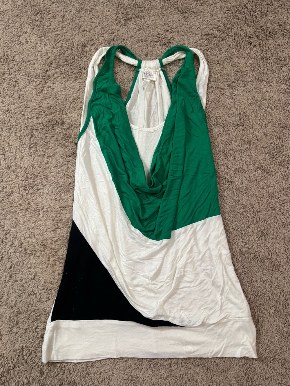 Colorblock Draped Tank Top - Green/White/Black retro